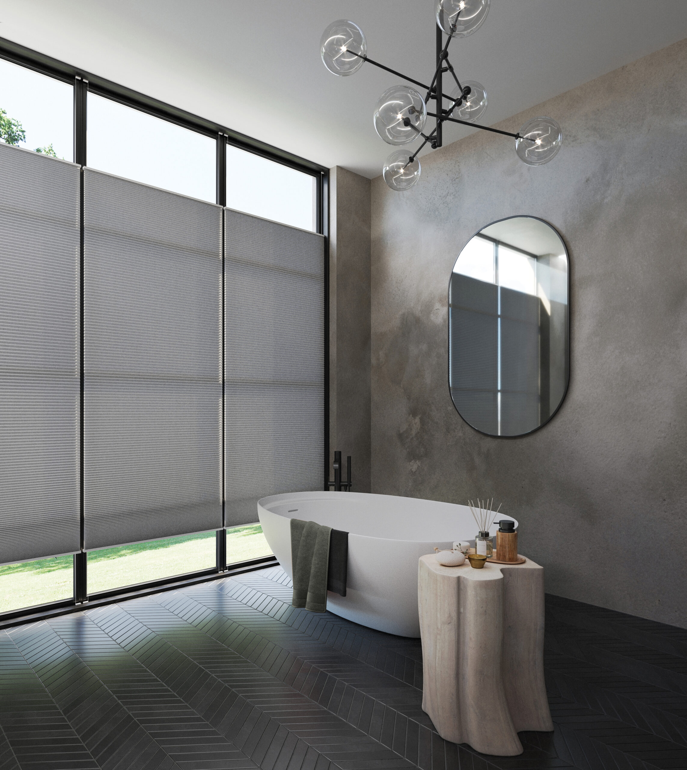 Grey Pleated Blinds in bathroom - Your Blinds Direct